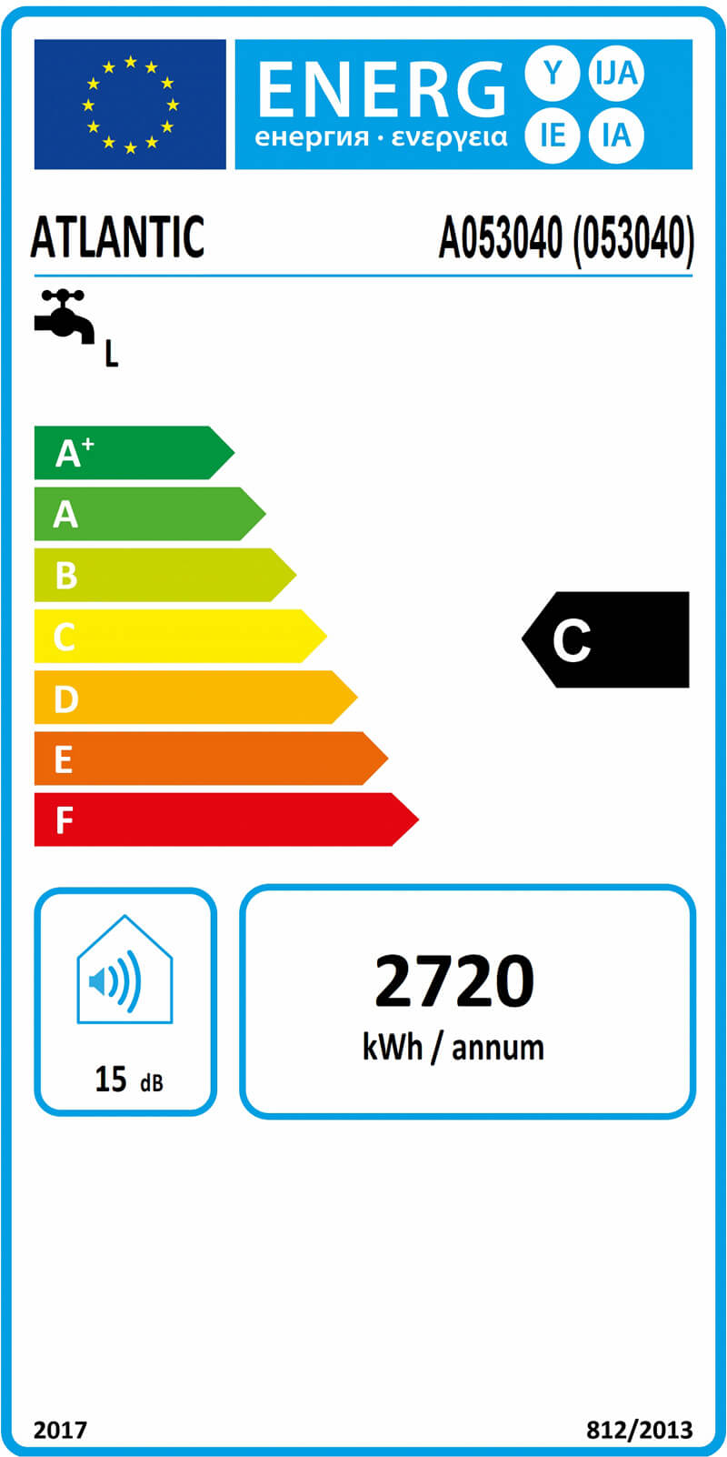 étiquette énergétique ATLANTIC CHAUFFEO PLUS 100L VM COMPACT 053040 ErP