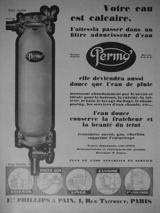 vieille publicité adoucisseur permo 1927