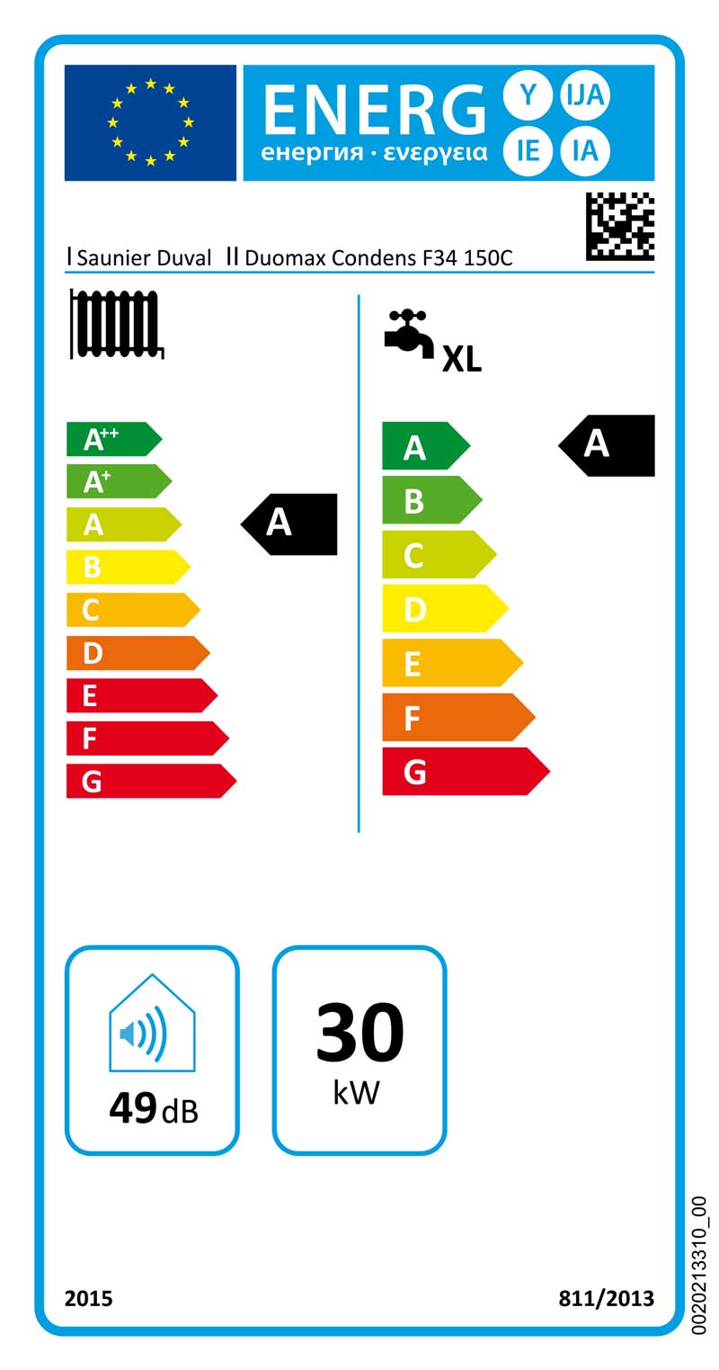étiquette énergétique SAUNIER DUVAL Duomax Condens F34 150 C 0010014603 ErP