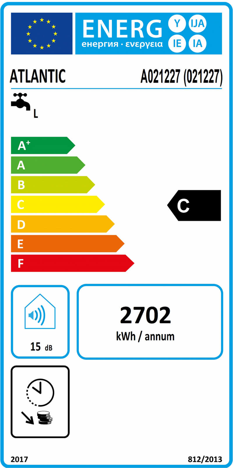 étiquette énergétique ATLANTIC CHAUFFEO 200L VM COMPACT 021227 ErP