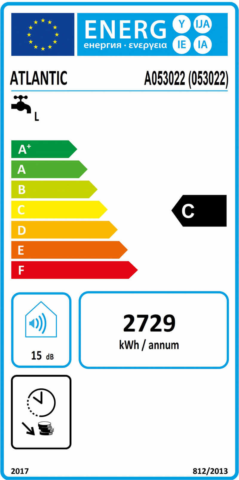 étiquette énergétique ATLANTIC CHAUFFEO PLUS 250L VS 053022 ErP